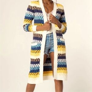 [M]Lovestitch Multicolor Knit Cotton Open Long Cardigan NWOT